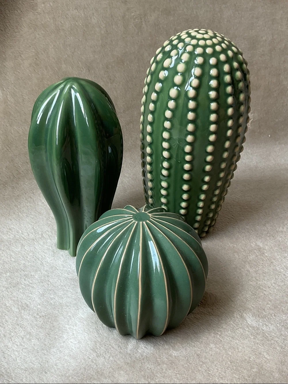 Set of 3 IKEA SJALSLIGT Ceramic Green Cactus decorations